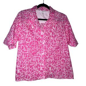 Josephine Womens Pink & White Abstract Print Button-Up Shirt Size 10
